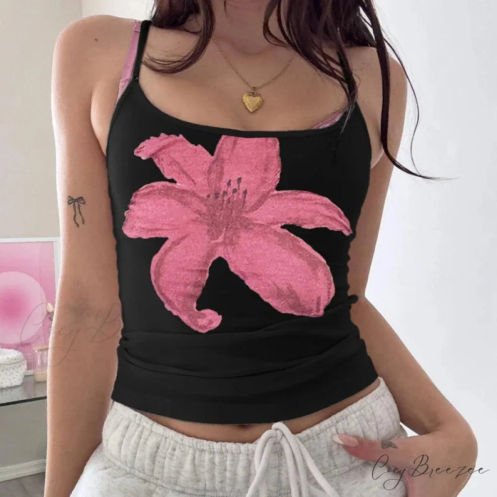 Harajuku Graphic Print Mesh Sheer Backless Aesthetic Spaghetti Strap Crop Top BLACK1 / S croptop-250126