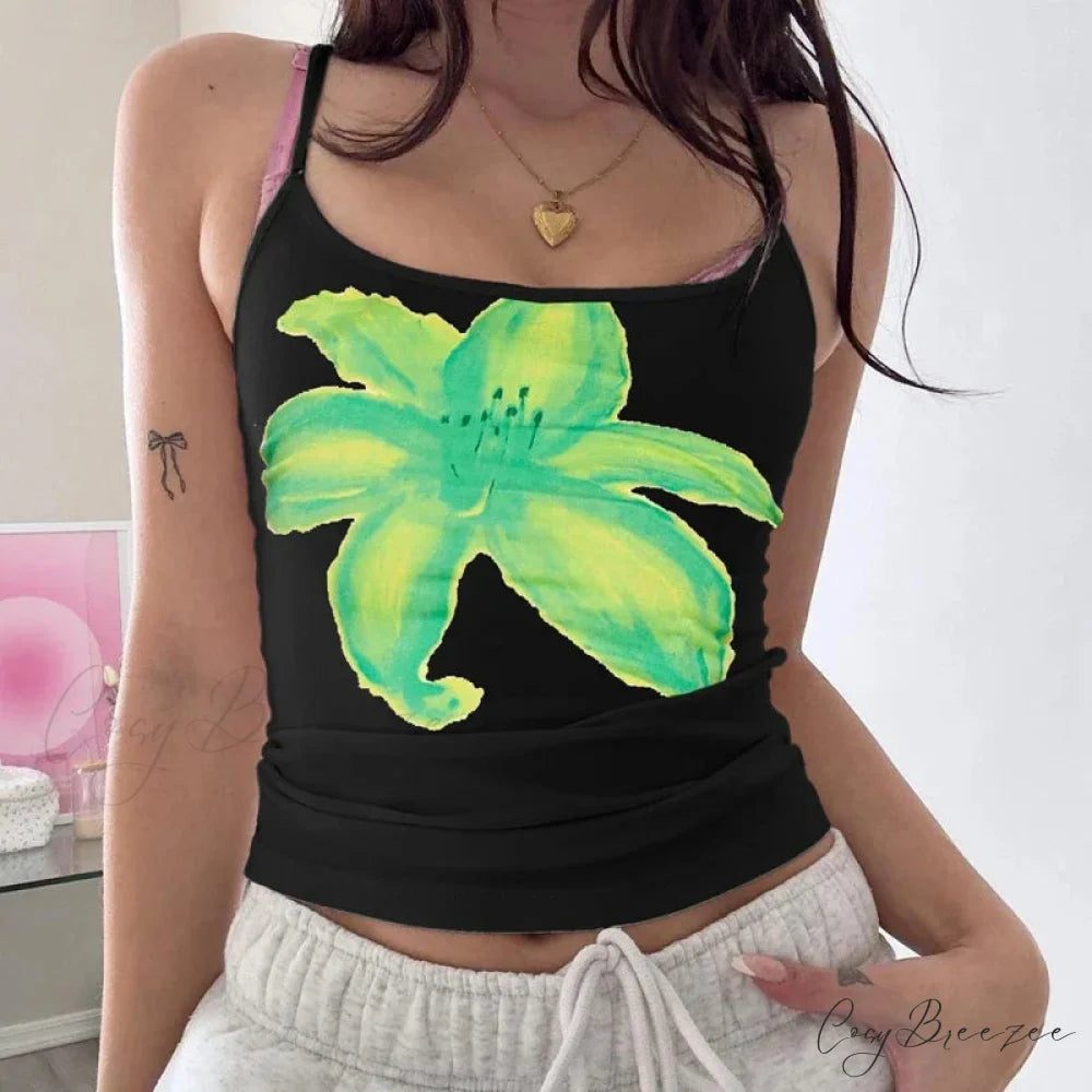 Harajuku Graphic Print Mesh Sheer Backless Aesthetic Spaghetti Strap Crop Top GREEN2 / S croptop-250126