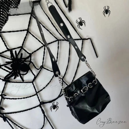 Harajuku Leather Punk Y2K Spider Bone Little Bear Pin Gothic Lolita Crossbody Bag Black / one size