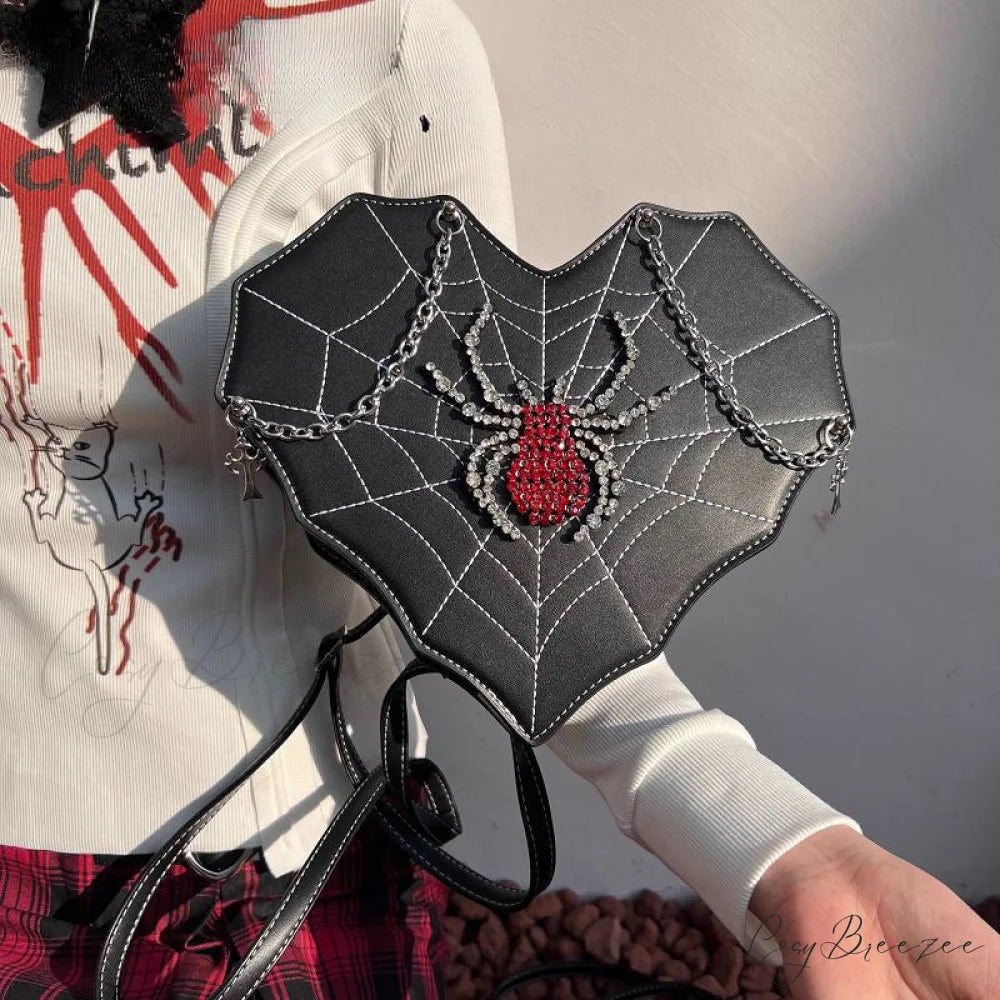 Harajuku Leather Punk Y2K Spider Gothic Lolita Crossbody Bag Black / one size