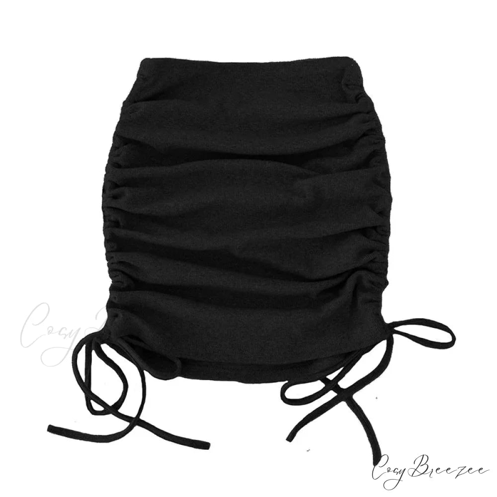 Harajuku Sexy Elastic Knitting Thread Side Drawstring Stylish Comfortable Skirt Black / S