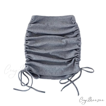 Harajuku Sexy Elastic Knitting Thread Side Drawstring Stylish Comfortable Skirt GRAY / S