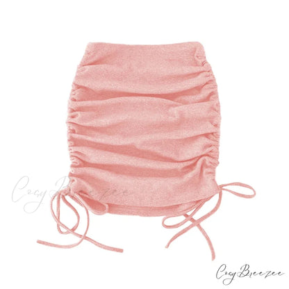 Harajuku Sexy Elastic Knitting Thread Side Drawstring Stylish Comfortable Skirt Pink / S