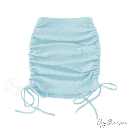 Harajuku Sexy Elastic Knitting Thread Side Drawstring Stylish Comfortable Skirt SKY BLUE / S