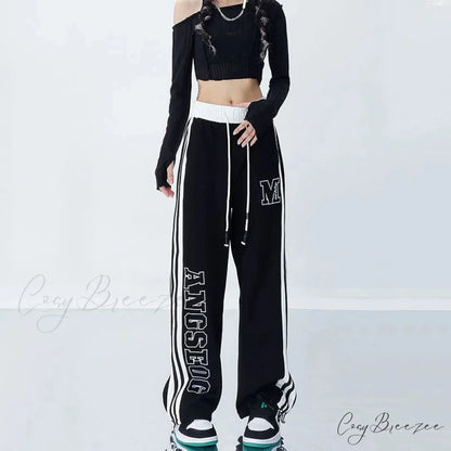 Harajuku Striped Jogging Pants Black / M pants-241228