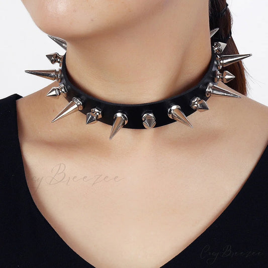 Harajuku Style Black Punk Rock Leather Necklace BLACK