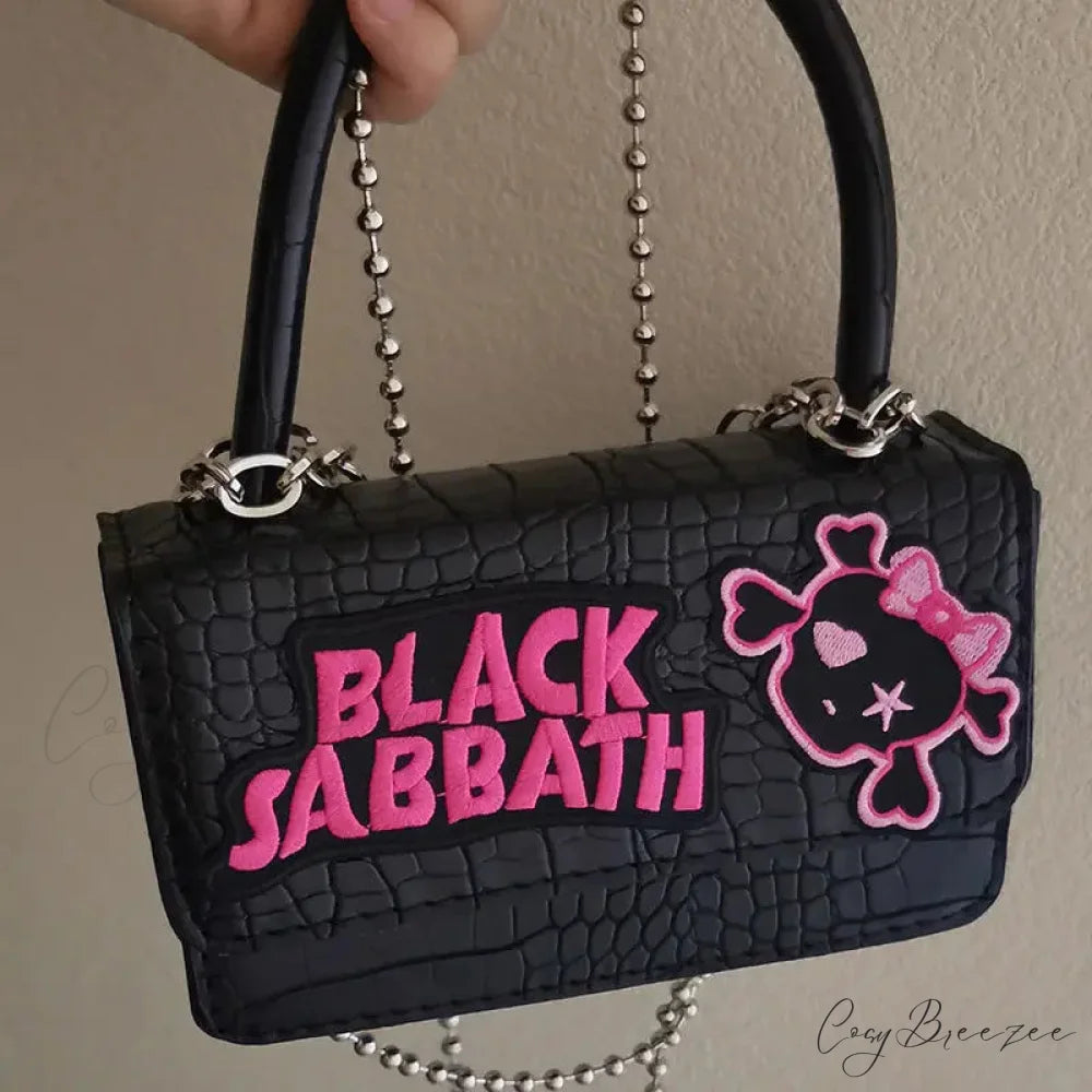 Harajuku Y2k Gothic Punk Chain Handle Casual Crossbody Vintage Black Bag Black