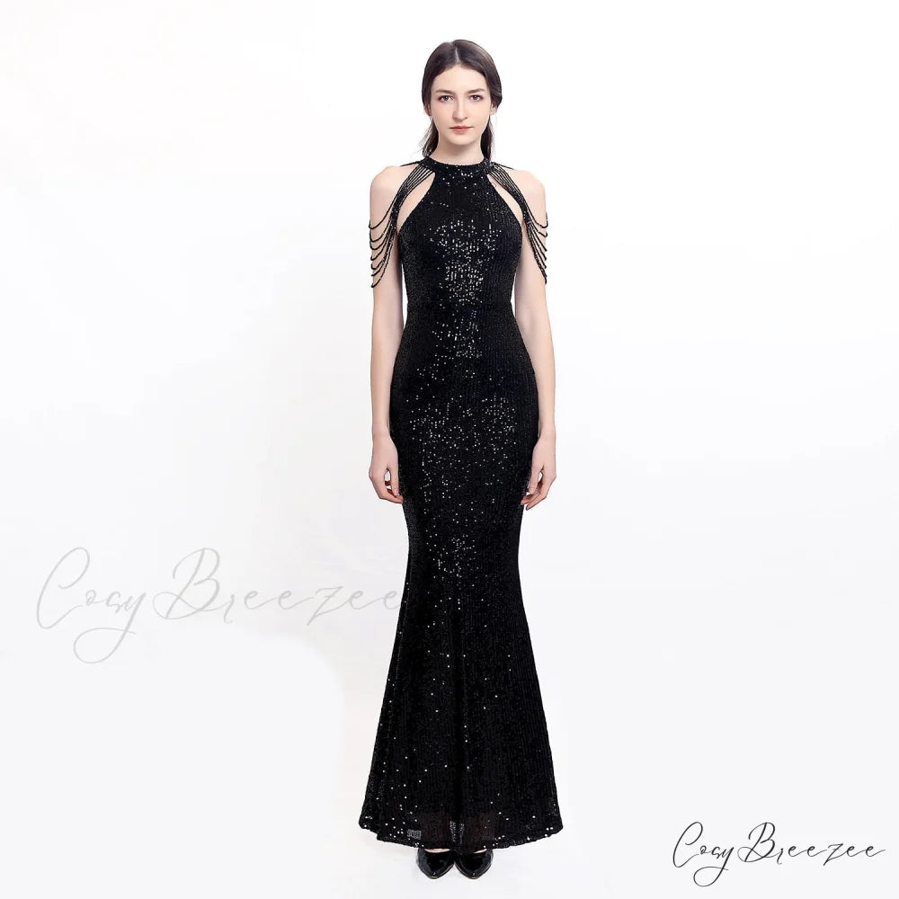 Harper formal Stylish sequin halterneck dress BLACK / XS