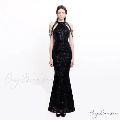Harper formal Stylish sequin halterneck dress BLACK / XS