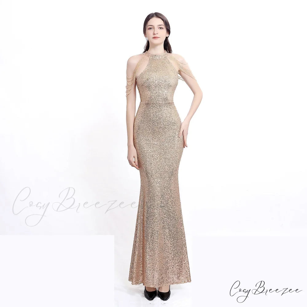 Harper formal Stylish sequin halterneck dress GOLD / XS