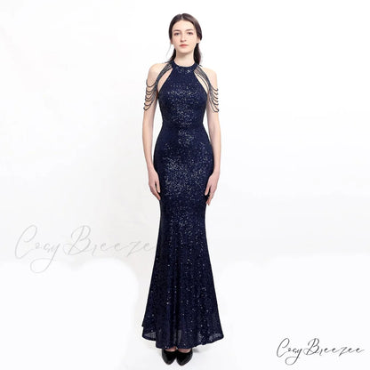 Harper formal Stylish sequin halterneck dress NAVY / XS