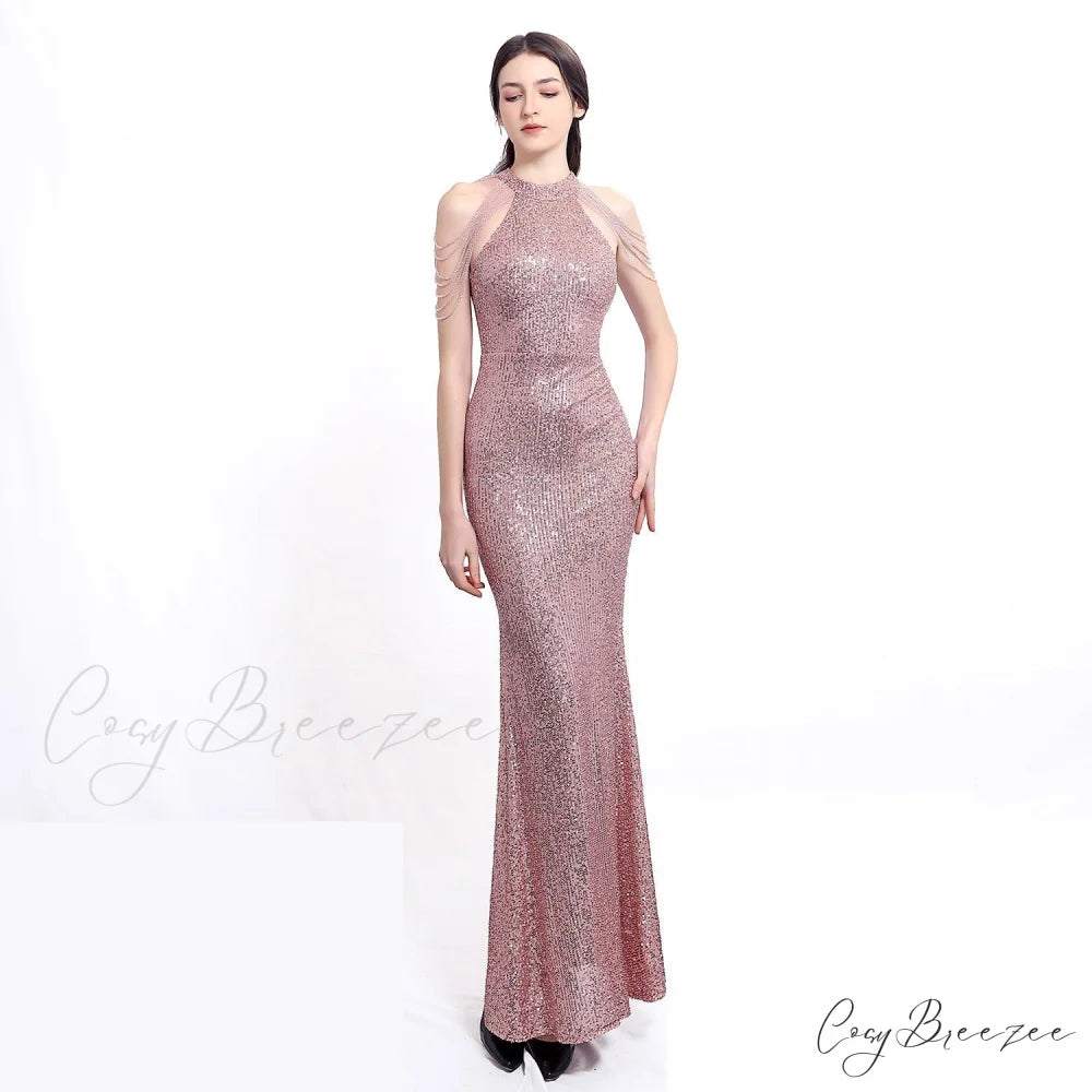Harper formal Stylish sequin halterneck dress PINK / XS