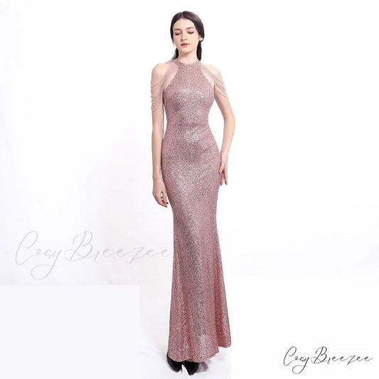 Harper formal Stylish sequin halterneck dress PINK / XS