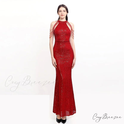 Harper formal Stylish sequin halterneck dress RED / XS
