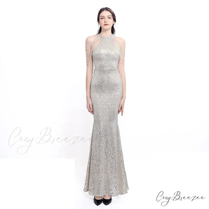 Harper formal Stylish sequin halterneck dress XILVER / XS