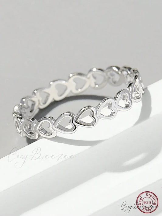 Heart Design Silver Wedding Band Ring Silver / 6