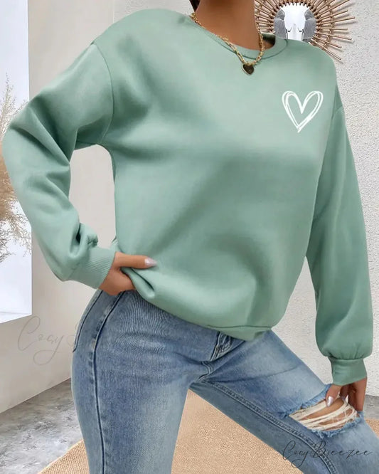 Heart in Sweatshirt Solid Design Color Green / S