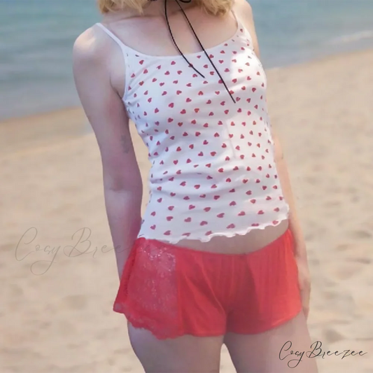 Heart Print Lettuce Edge Crop Top croptop-250223