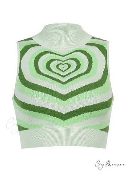 Heart Rhinestone Rib Trendy Crop Tank Top