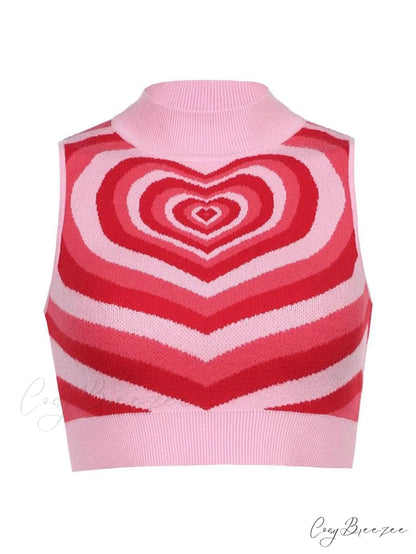 Heart Rhinestone Rib Trendy Crop Tank Top