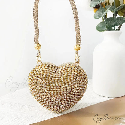 Heart Shape Sparkling Diamond Clutch Bag Gold 2 / Mini(Max Length<20cm) clutchbag-250126