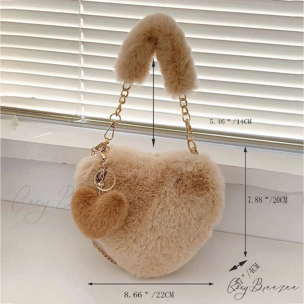 Heart-shaped Faux Fur Plush Small Crossbody Bag handbag-250126