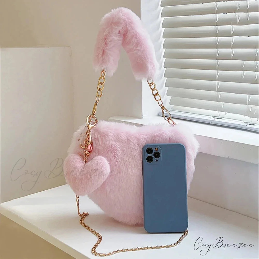 Heart-shaped Faux Fur Plush Small Crossbody Bag handbag-250126
