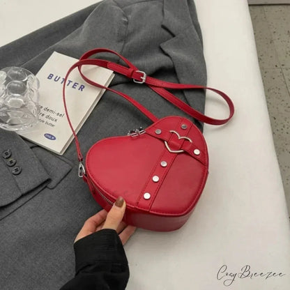 Heart Shaped PU Leather Bag WineRed shoulder-250126