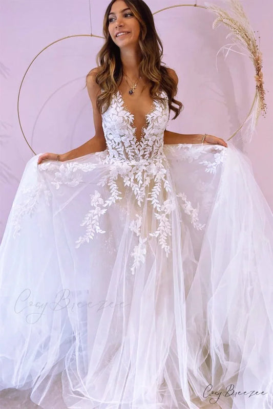 Heavenly Love A-Line Trendy Backless Wedding Dress White / 2
