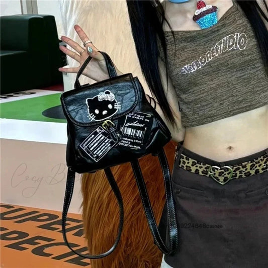 Hello Kitty Mini Backpack Sweet Cool Y2K Spicy Girl Korean Style Casual Bag BLACK