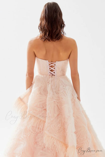 Henri Strapless Graceful Feather Trimmed Gown