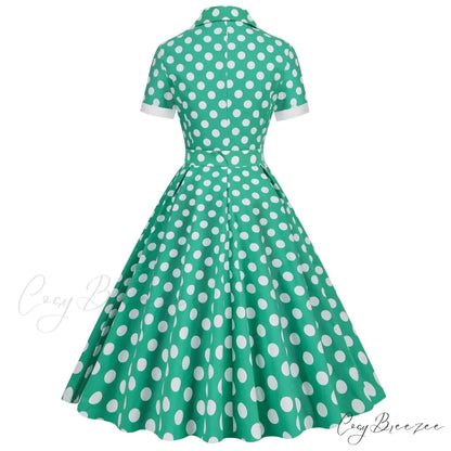 Hepburn Retro Flare Polka Dot Vintage Swing Robe Short Sleeve A Line Sun With Bow Birthday Elegant Tea Dress