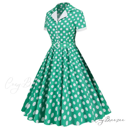 Hepburn Retro Flare Polka Dot Vintage Swing Robe Short Sleeve A Line Sun With Bow Birthday Elegant Tea Dress