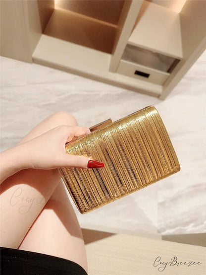 High-End Dinner PU Metal Texture Gold / Mini(Max Length<20cm) clutchbag-250126