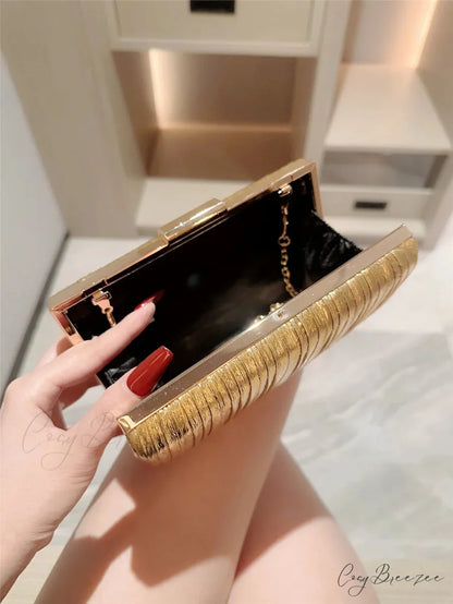 High-End Dinner PU Metal Texture Gold / Mini(Max Length<20cm) clutchbag-250126