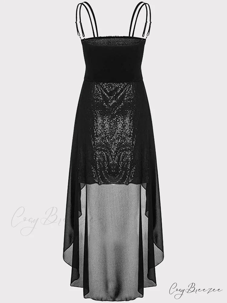 High Low Mesh Panel Ruffle Hem Sophisticated Long Sleeve Velvet Mini Dress - Purple