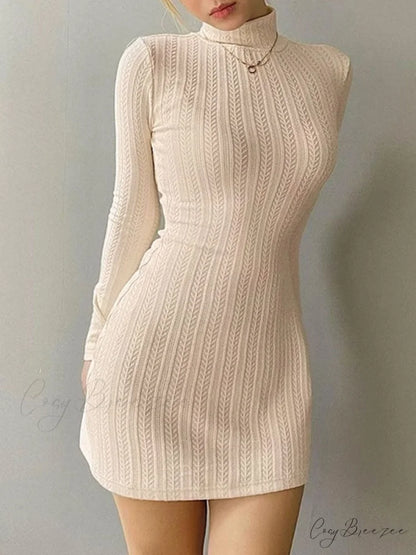 High Neck Long Sleeve Floral Lace Sophisticated Panel Trim Mini Dress - Black Apricot / S
