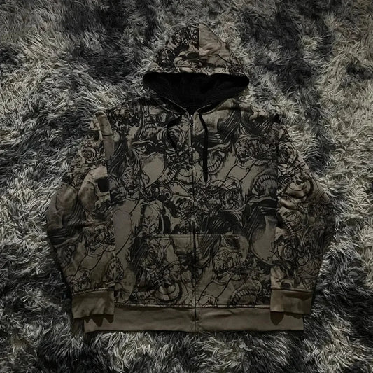 High-Quality Gothic Skull Print Hoodie black 1 / S hoodies-241228