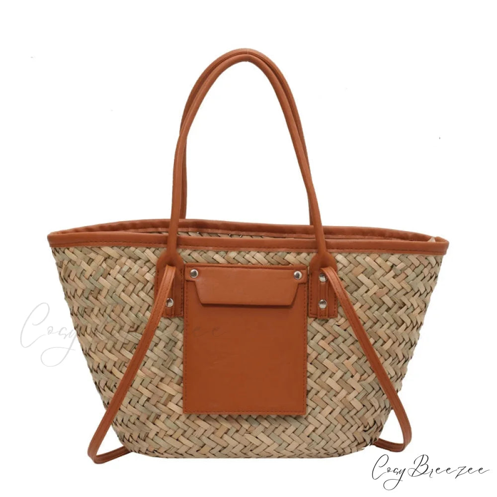 High Quality Straw Summer Beach Tote Handbag Brown / 40X13X25CM handbag-250126