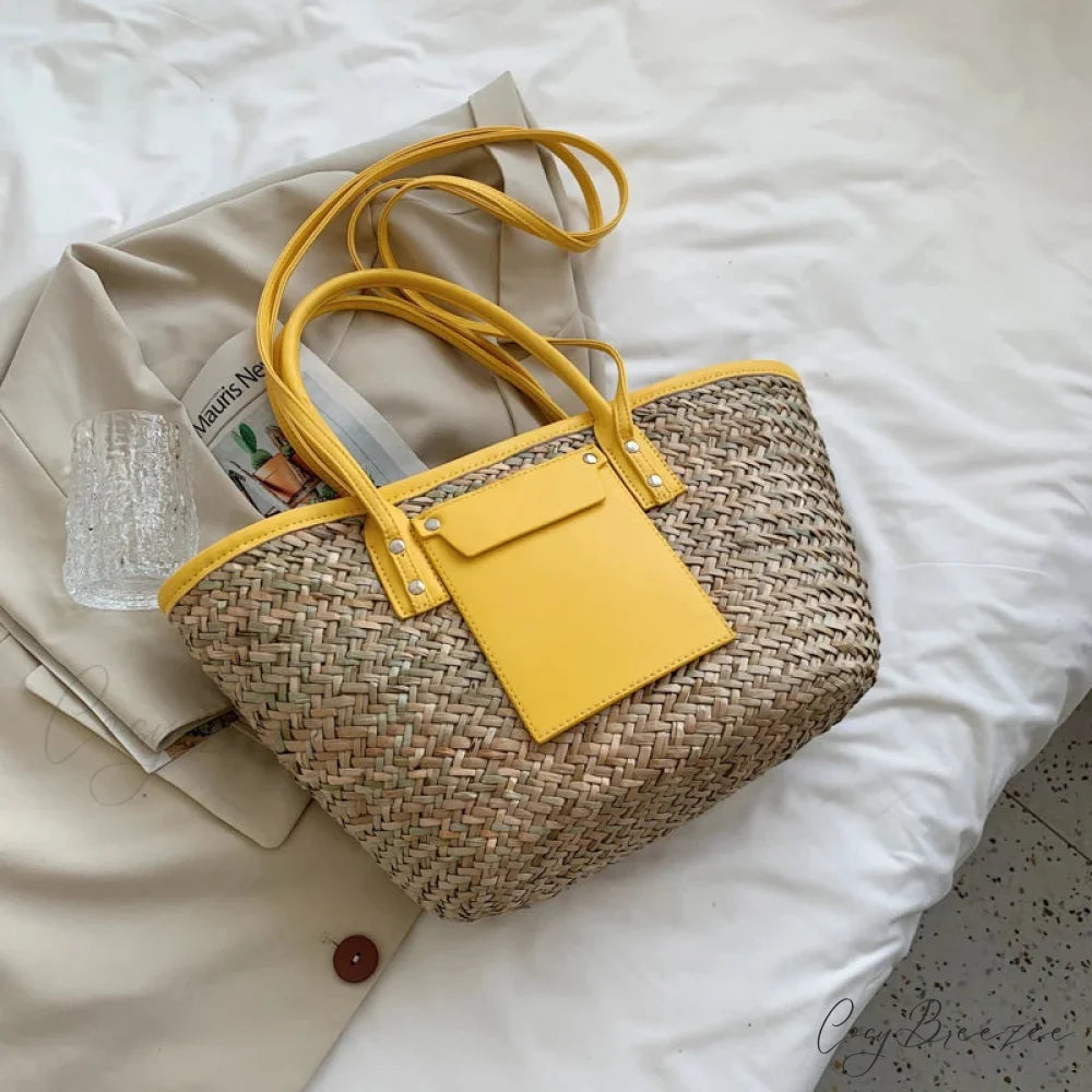 High Quality Straw Summer Beach Tote Handbag light yellow / 40X13X25CM handbag-250126