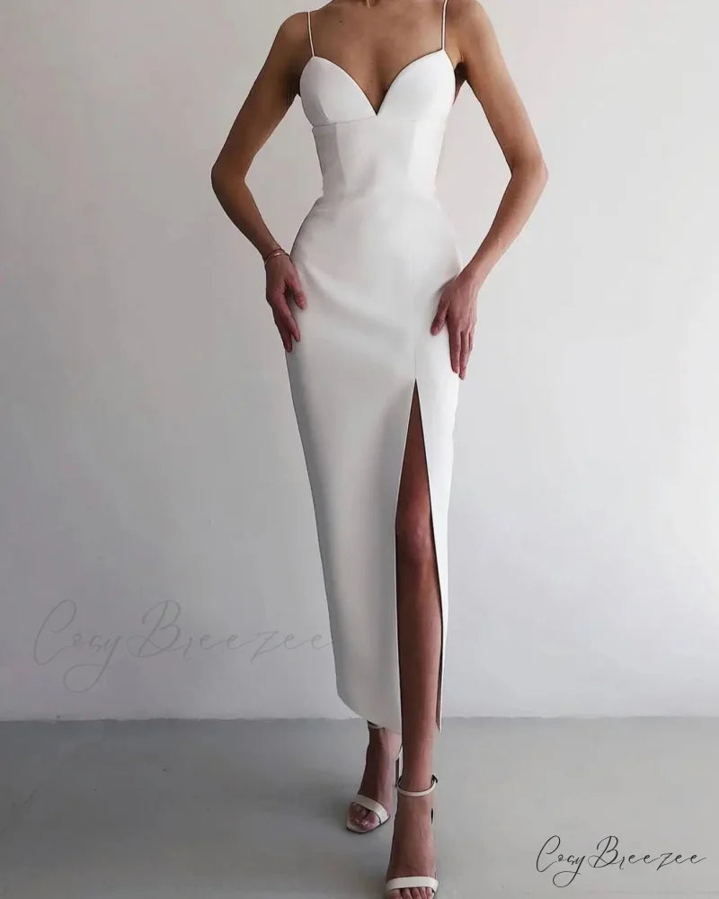 High Slit Bodycon Maxi Dress WHITE / S