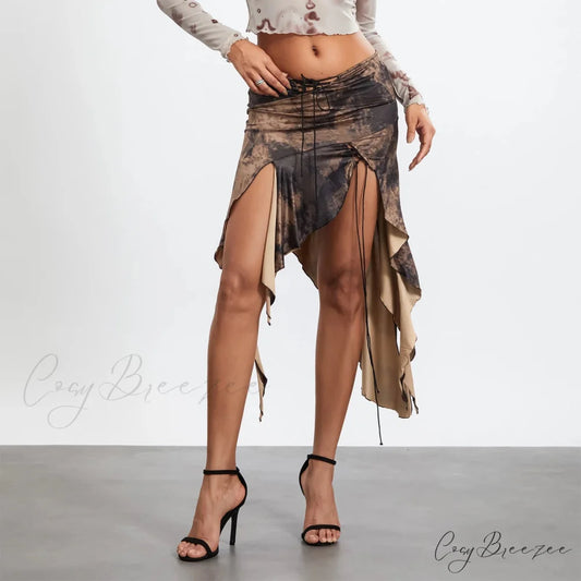 High Slit Retro Print Skirt MULTI / S skirts-250223