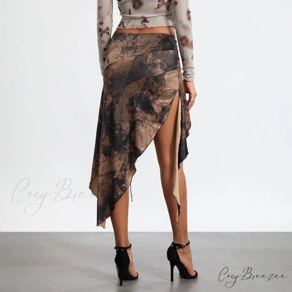 High Slit Retro Print Skirt skirts-250223
