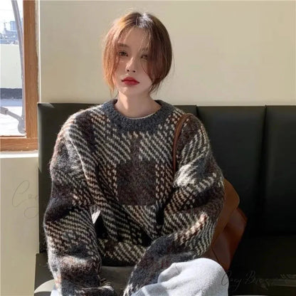High Street Casual Printing Round Neck Sweater GRAY / S swraters-241228