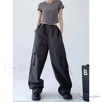 High Street Pleated Relaxed Pants Dark Grey / S pants-241228