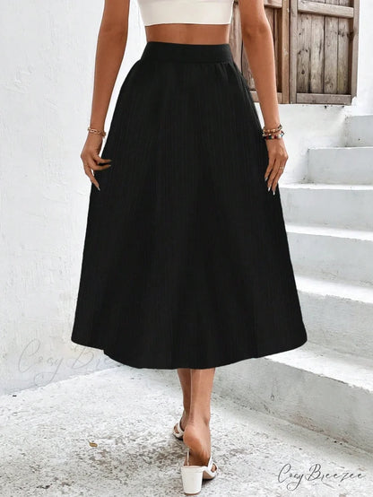 High Waist Button Detail Plisse A-line Skirt
