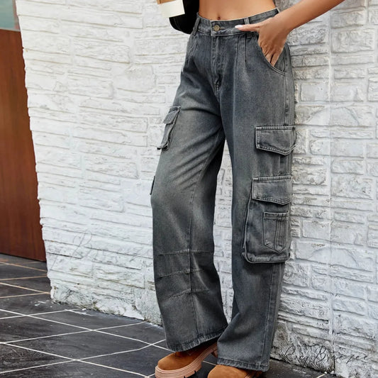 High Waist Cowboy Trousers Pants Dark Blue / S pants-241228