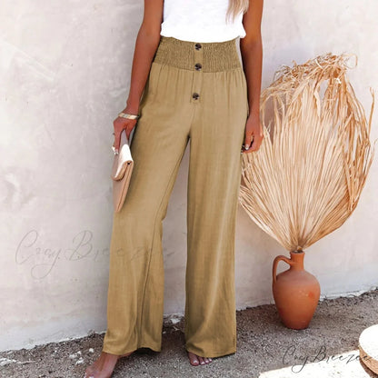 High Waist Flowing Wide Leg Pants Khaki / S pants-241228