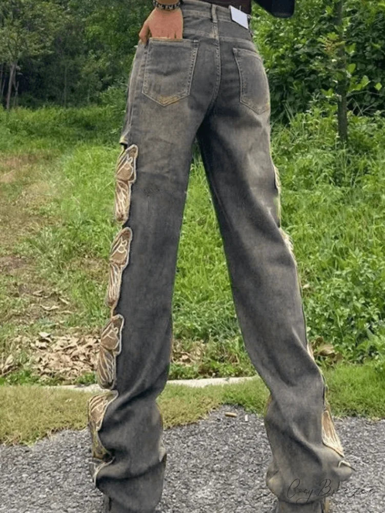 High waist Graceful Elastic Lace-up Jeans