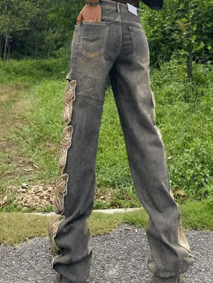 High waist Graceful Elastic Lace-up Jeans